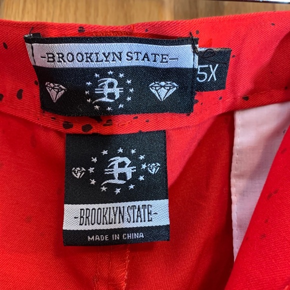 Brooklyn State Red w/Blk Splash Biker Zipper Stacked Slim Jeans Men's 5X 44X30+ - Picture 8 of 8